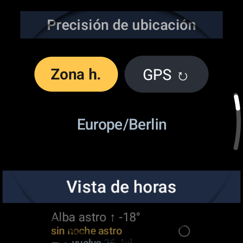 Pantalla de ajustes de GoldnBlue, interruptores por evento para elegir qué eventos solares y lunares mostrar