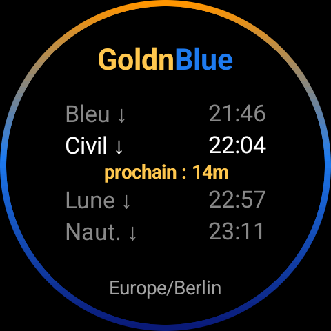 Carte GoldnBlue à l'heure bleue, anneau passant de l'orange au bleu profond