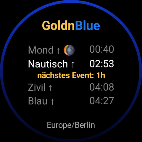 GoldnBlue-Ansicht bei Nacht, tiefes, gleichmäßiges Marineblau