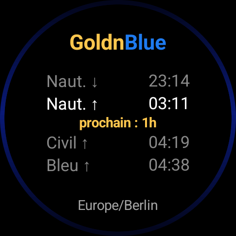 Carte GoldnBlue la nuit, anneau bleu marine uniforme et profond